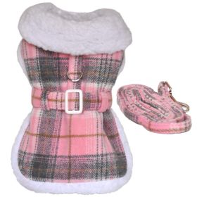 Sherpa-Lined Dog Harness Coat - Pink & White Plaid (Option: X-Large)