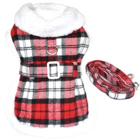 Sherpa-Lined Dog Harness Coat RED & White Plaid (Option: 2X-Large)